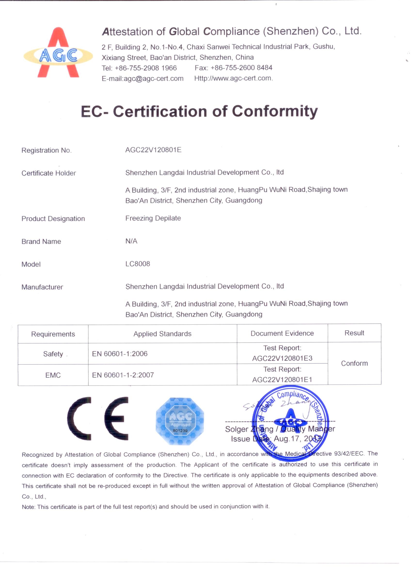 Çin Shenzhen Langdai Industrial Development Co., Ltd. Sertifikalar