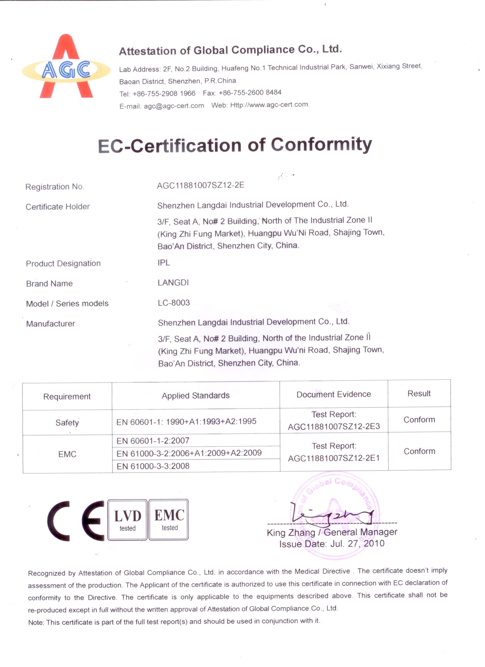 Çin Shenzhen Langdai Industrial Development Co., Ltd. Sertifikalar